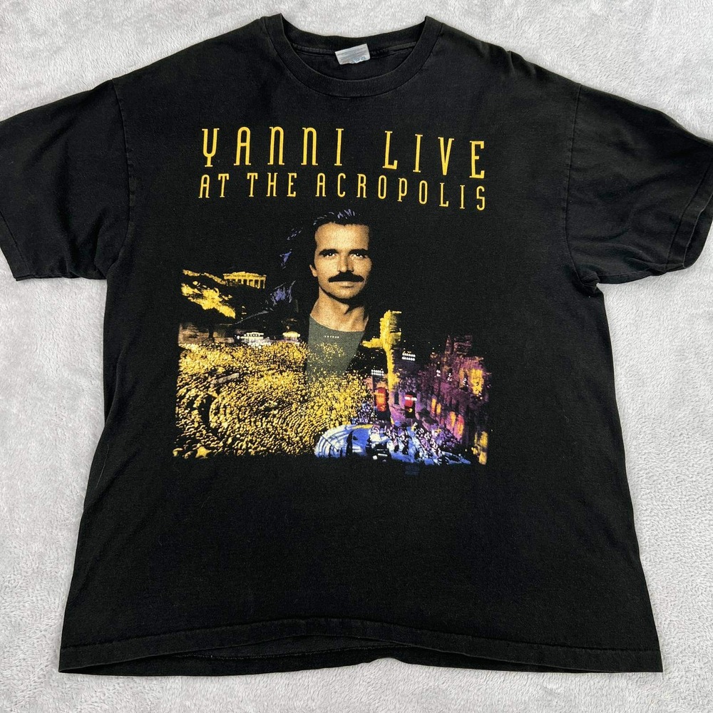Vtg Yanni Live Acropolis 1995 World Tour T-Shirt XL Black Hanes Single Stitch